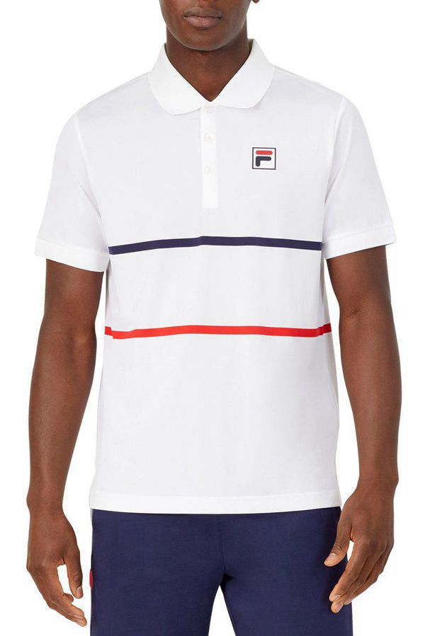 Camisas Polo Fila Homem Branco/Azul Marinho/Vermelhas - Fila Heritage Stripe Outlet Portugal,ASYH-56